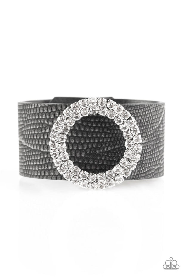 Paparazzi Ring in the Bling – Black Band White Rhinestone Circle Urban Bracelet - Glitzygals5dollarbling Paparazzi Boutique 
