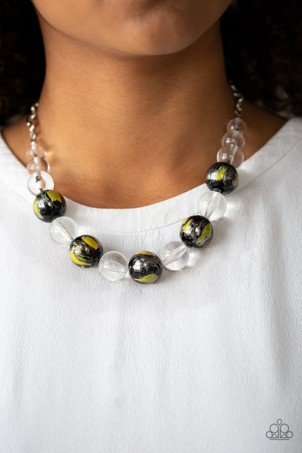 Paparazzi Torrid Tide - Yellow - Shiny Black and Glassy Clear Beads - Necklace and matching Earrings - Glitzygals5dollarbling Paparazzi Boutique 