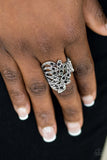 Paparazzi Perennial Paradise - Black - Hematite Rhinestones - Silver Leafy Frames - Ring - Glitzygals5dollarbling Paparazzi Boutique 