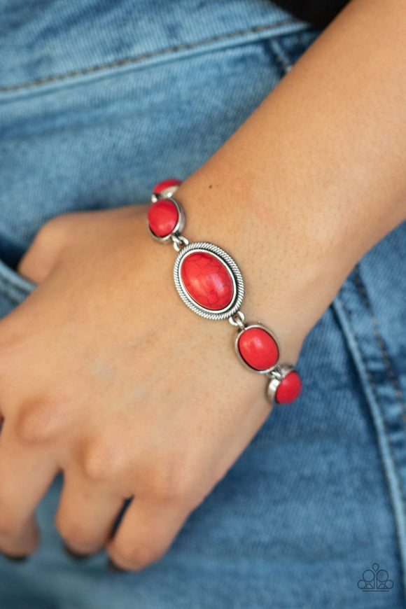 Paparazzi Serene Stonework - Red Stone - Adjustable Bracelet - Glitzygals5dollarbling Paparazzi Boutique 