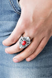 Paparazzi HOMESTEAD For The Weekend - Red Stone Bead - Silver Ring - Glitzygals5dollarbling Paparazzi Boutique 