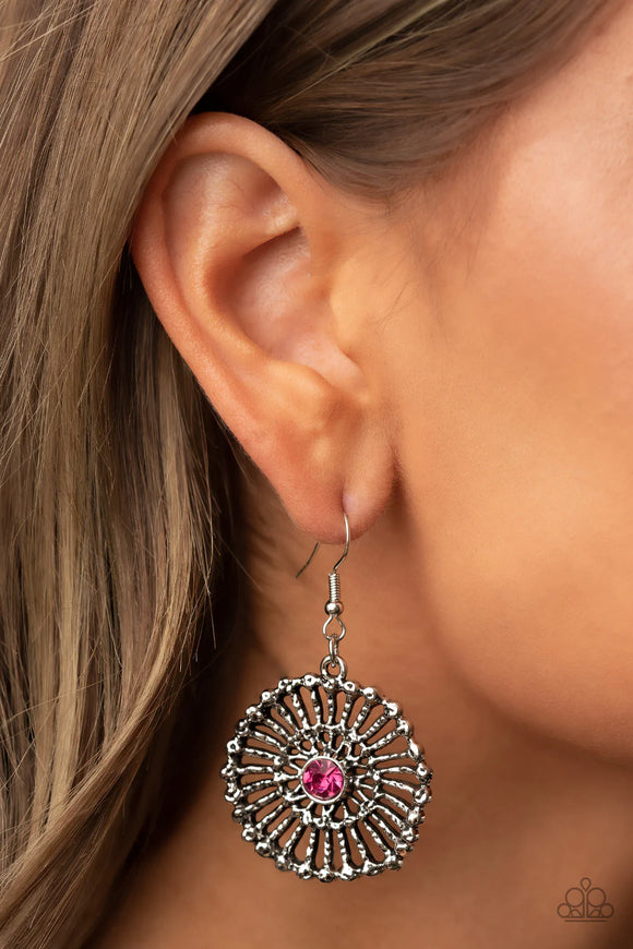 Tangible Twinkle Pink ~ Paparazzi Earrings - Glitzygals5dollarbling Paparazzi Boutique 