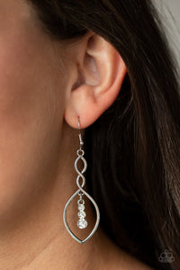 Paparazzi Timeless Twist - White Rhinestones - Ribbon Twists - Silver Earrings - Glitzygals5dollarbling Paparazzi Boutique 