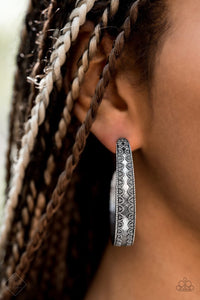 Paparazzi Textured Treasure Silver - Antiqued Silver Hoop Earrings - Fashion Fix Exclusive September 2019 - Glitzygals5dollarbling Paparazzi Boutique 