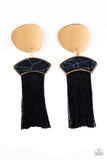 Paparazzi Insta Inca - Gold - Black Thread / Fringe / Tassel - Gold Post Earrings - Glitzygals5dollarbling Paparazzi Boutique 