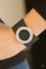Paparazzi Ring in the Bling – Black Band White Rhinestone Circle Urban Bracelet - Glitzygals5dollarbling Paparazzi Boutique 