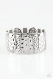 Paparazzi Cave Cache - Silver Stretch Textured Hammered Bracelet - Glitzygals5dollarbling Paparazzi Boutique 