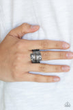 Paparazzi Behind The SHEEN - Black - Gunmetal - Hammered Shimmery Details - Ring - Glitzygals5dollarbling Paparazzi Boutique 