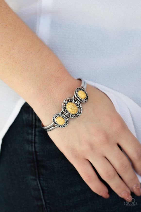 Paparazzi Stone Sage - Yellow Stones - Ornate Silver Cuff Bracelet - Glitzygals5dollarbling Paparazzi Boutique 