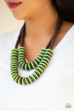 Paparazzi Dominican Disco - Green - Wooden Necklace and matching Earrings - Glitzygals5dollarbling Paparazzi Boutique 