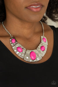 Paparazzi RULER In Favor - Pink - Stone - Hammered Silver Plates - Necklace & Earrings - Glitzygals5dollarbling Paparazzi Boutique 