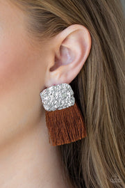 Paparazzi Plume Bloom - Brown - Thread / Fringe / Tassel - Hammered Silver Frame - Post Earrings - Glitzygals5dollarbling Paparazzi Boutique 