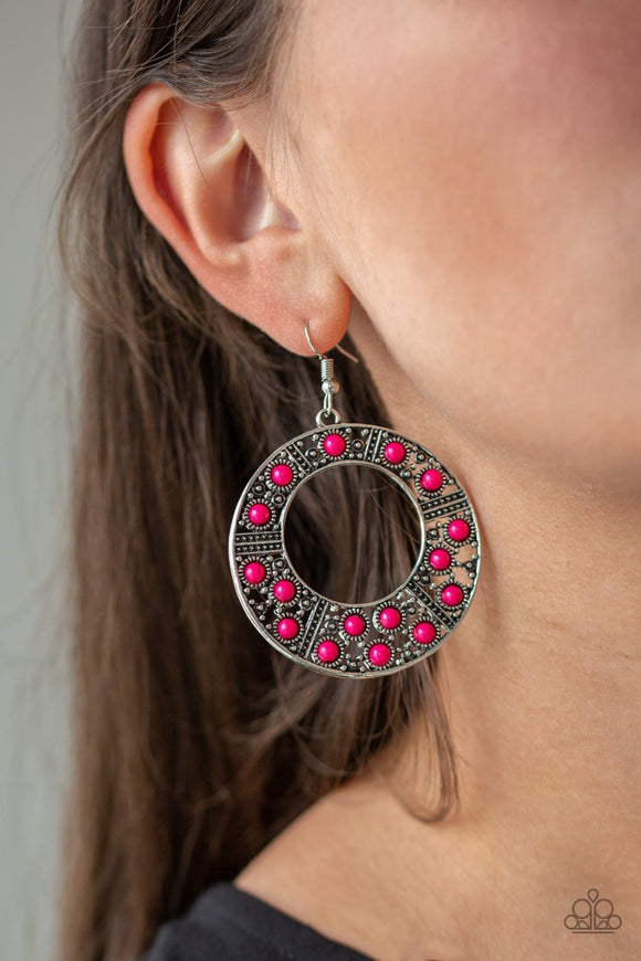Paparazzi San Diego Samba - Pink - Shimmery Silver Hoop - Earrings - Glitzygals5dollarbling Paparazzi Boutique 