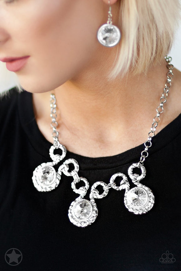 Paparazzi Hypnotized - Silver Rhinestones - Blockbuster Necklace and matching Earrings - Glitzygals5dollarbling Paparazzi Boutique 