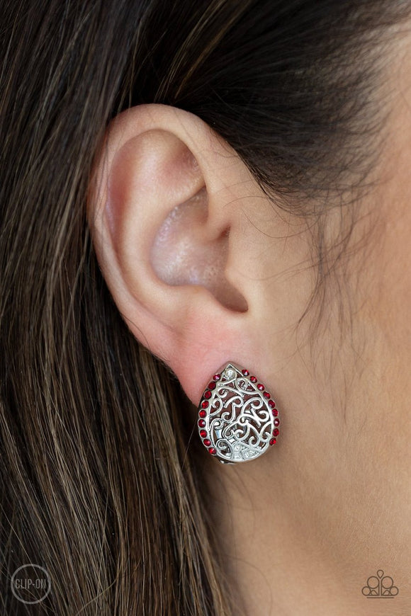 Garden Date - red - Paparazzi CLIP ON earrings - Glitzygals5dollarbling Paparazzi Boutique 