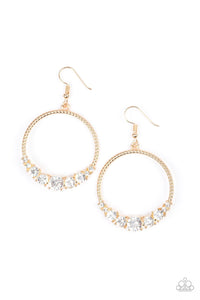 Paparazzi Self-Made Millionaire - Gold - White Rhinestones - Hoop Earrings - Glitzygals5dollarbling Paparazzi Boutique 