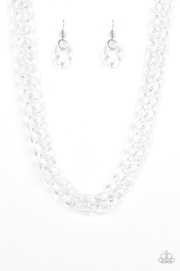 Paparazzi “Put It On Ice” White Glassy Acrylic Necklace - Glitzygals5dollarbling Paparazzi Boutique 