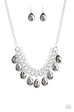 Paparazzi All Toget-HEIR Now - Silver - Teardrop Rhinestones - Bold Silver Chain - Necklace and matching Earrings - Glitzygals5dollarbling Paparazzi Boutique 