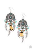 Paparazzi Desert Plains - Blue Turquoise Feather Life of the Party Exclusive Earrings - Glitzygals5dollarbling Paparazzi Boutique 