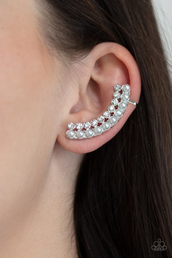 Paparazzi Doubled Down on Dazzle White Ear Crawler Earrings - Glitzygals5dollarbling Paparazzi Boutique 