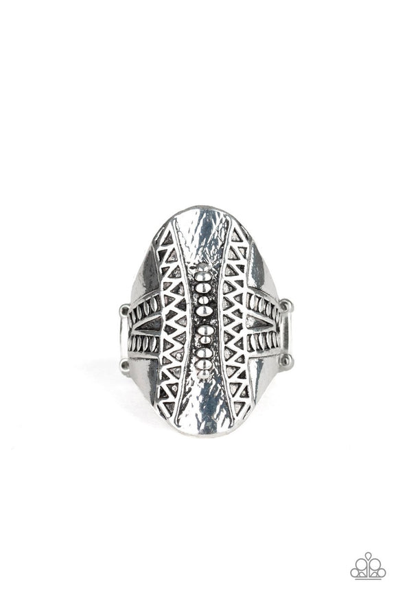 Paparazzi Shields Up - Silver - Studded Embossed - Ring - Glitzygals5dollarbling Paparazzi Boutique 