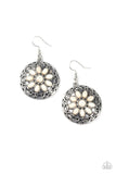 Paparazzi Mesa Oasis - White Stone - Ornate Silver Frame - Earrings - Glitzygals5dollarbling Paparazzi Boutique 
