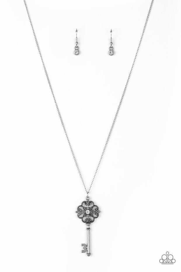 Paparazzi Got It On Lock - White Rhinestone - Necklace and matching Earrings - Glitzygals5dollarbling Paparazzi Boutique 