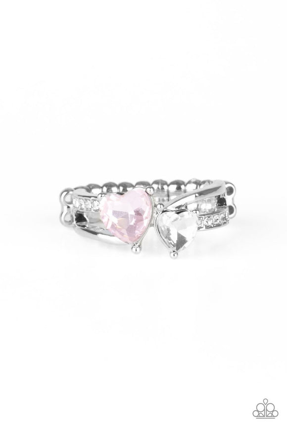 Paparazzi Always Adored - Pink - White Heart Shaped Rhinestones - Silver Dainty Band Ring - Glitzygals5dollarbling Paparazzi Boutique 