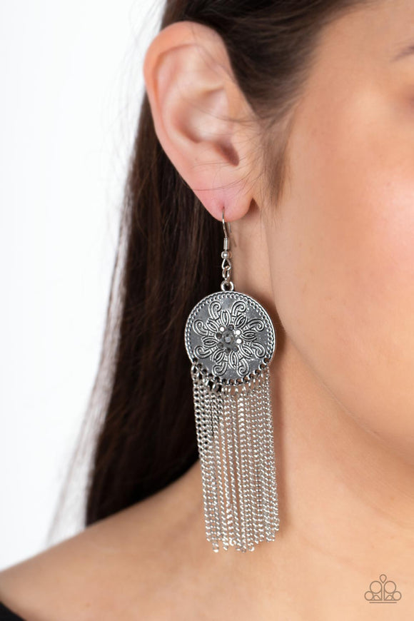 Paparazzi Earrings ~ Fringe Control Silver - Glitzygals5dollarbling Paparazzi Boutique 