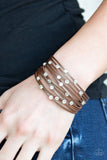 Paparazzi Meant To BEAM - Brown Leather - White Rhinestones - Snap Bracelet - Glitzygals5dollarbling Paparazzi Boutique 