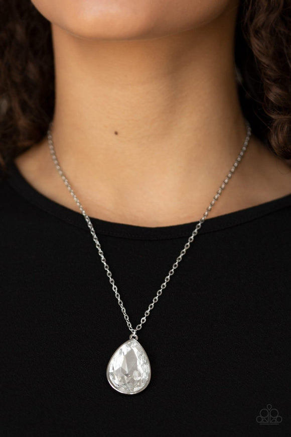 Paparazzi So Obvious - White Teardrop Gem - Glamorous Necklace - Life of the Party Exclusive November 2019 - Glitzygals5dollarbling Paparazzi Boutique 