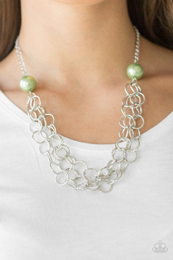 Paparazzi Daring Diva - Green Pearls - Silver Necklace & Earrings - Glitzygals5dollarbling Paparazzi Boutique 