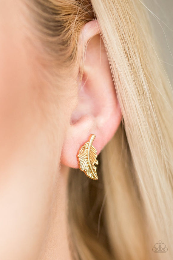 Paparazzi Flying Feathers Gold Post Earrings - Glitzygals5dollarbling Paparazzi Boutique 