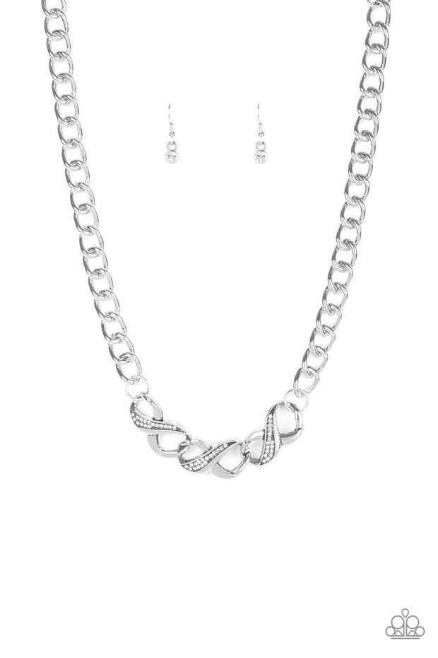 Paparazzi Infinite Impact - White - Rhinestones - Silver Infinity Charm - Necklace & Earrings - Glitzygals5dollarbling Paparazzi Boutique 