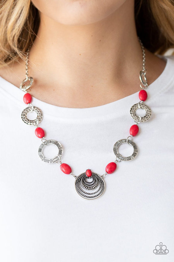 Paparazzi Zen Trend - Red Stones - Hammered, Stamped and Studded - Necklace and matching Earrings - Glitzygals5dollarbling Paparazzi Boutique 