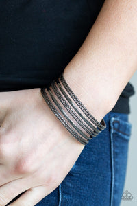 Paparazzi Stack Shack - Black - Diamond Cut Silver Bars - Cuff Bracelet - Glitzygals5dollarbling Paparazzi Boutique 