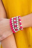 Paparazzi Pop-YOU-lar Culture - Pink Beads - Shiny Silver - Set of 5 Bracelets - Glitzygals5dollarbling Paparazzi Boutique 