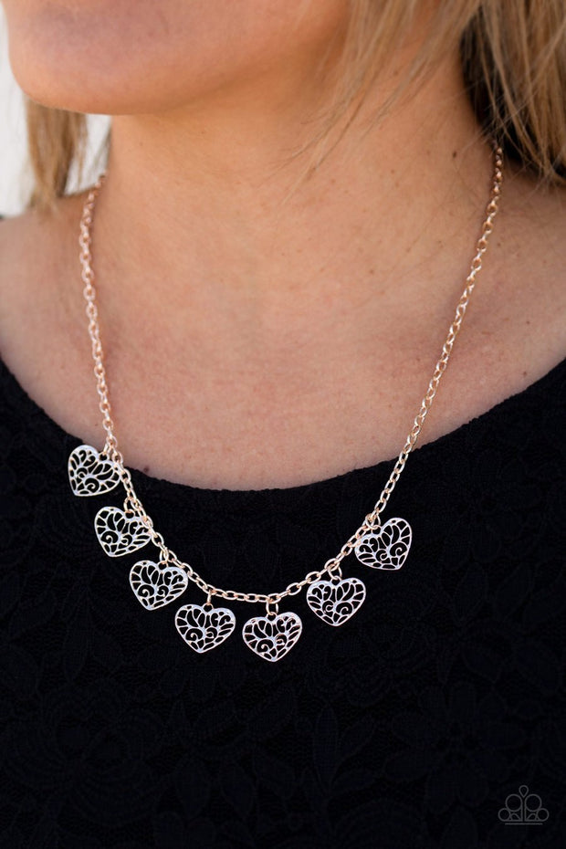 Paparazzi Less Is AMOUR - Rose Gold - Heart Necklace and matching Earrings - Glitzygals5dollarbling Paparazzi Boutique 