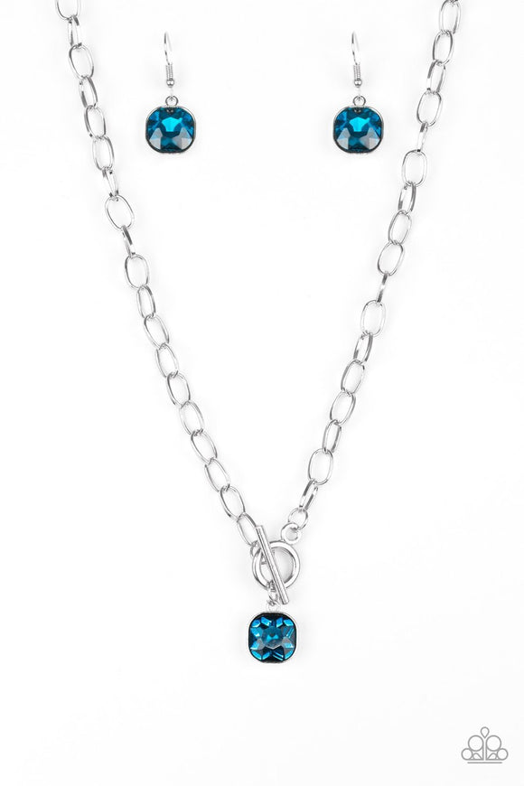 Paparazzi Dynamite Dazzle - Blue Gem - Toggle Closure Necklace and matching Earrings - Glitzygals5dollarbling Paparazzi Boutique 