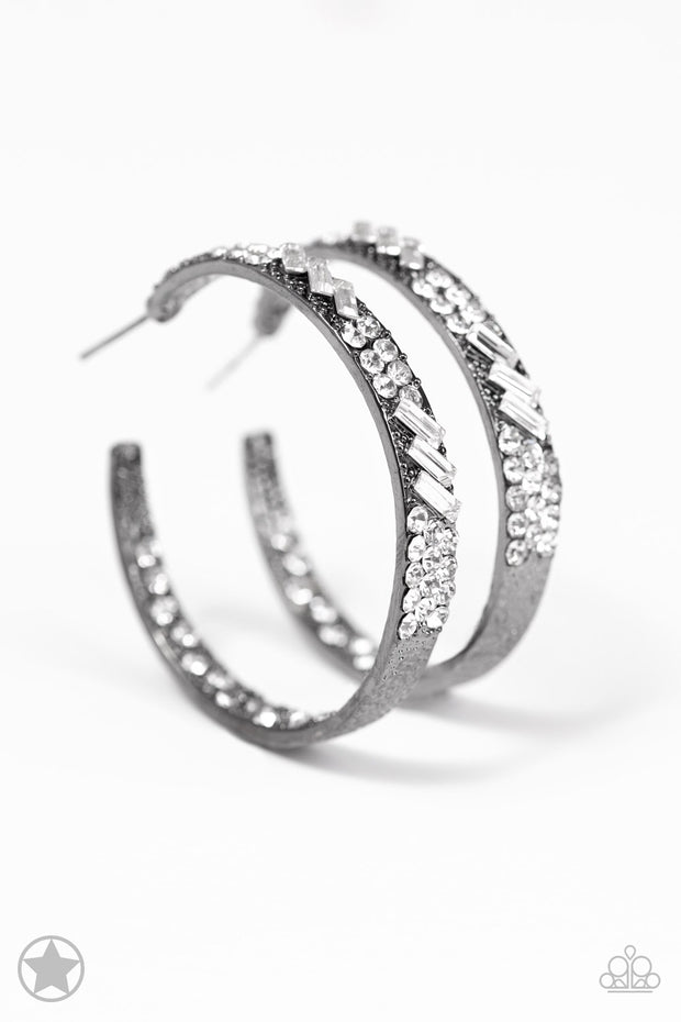 Glitzy by Association Gunmetal White Earrings - Glitzygals5dollarbling Paparazzi Boutique 