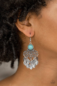 Paparazzi A Bit On The Wildside - Blue - Turquoise Stone - Leaves Cascade - Silver Earrings - Glitzygals5dollarbling Paparazzi Boutique 
