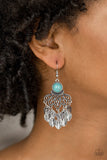 Paparazzi A Bit On The Wildside - Blue - Turquoise Stone - Leaves Cascade - Silver Earrings - Glitzygals5dollarbling Paparazzi Boutique 