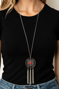 Paparazzi Chasing Dreams - Red - Dreamcatcher Necklace & Earrings - Glitzygals5dollarbling Paparazzi Boutique 