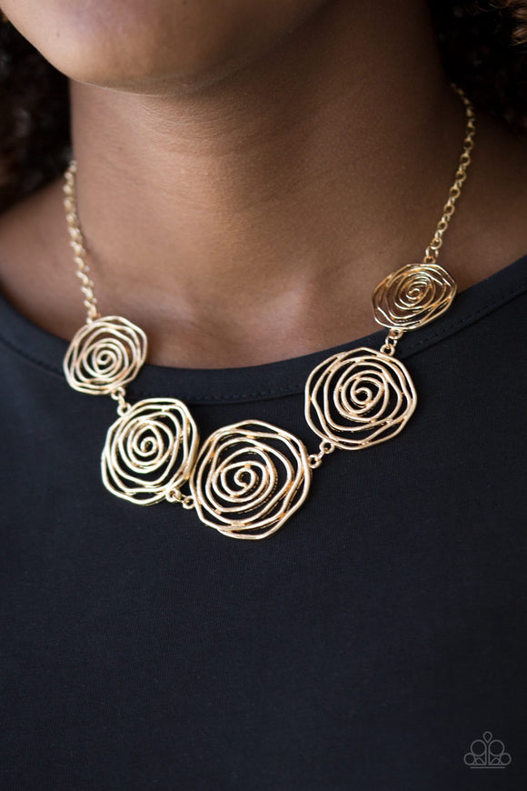 Paparazzi Rosy Rosette - Gold Necklace - Glitzygals5dollarbling Paparazzi Boutique 