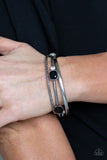 Paparazzi City Slicker Sleek - Black - White Rhinestones - Set of 3 Silver Bangle Bracelets - Glitzygals5dollarbling Paparazzi Boutique 