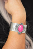 Paparazzi Yes I CANYON - Pink Stone - Silver Hammered Cuff Bracelet - Glitzygals5dollarbling Paparazzi Boutique 