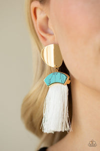 Paparazzi Accessories - Insta Inca - Blue earrings White Fringe Tassel - Glitzygals5dollarbling Paparazzi Boutique 