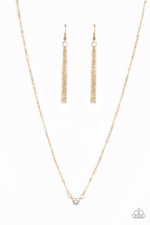 Paparazzi Heartbeat Bling - Gold - Heart Cubic Zirconia - Necklace and matching Earrings - Glitzygals5dollarbling Paparazzi Boutique 