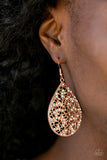 Paparazzi Hustle and Bustle - Copper - White Rhinestones - Filigree Teardrop Earrings - Glitzygals5dollarbling Paparazzi Boutique 