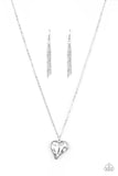 Paparazzi Heart Flutter - White - Rhinestone Gem - Silver Necklace and matching Earrings - Glitzygals5dollarbling Paparazzi Boutique 